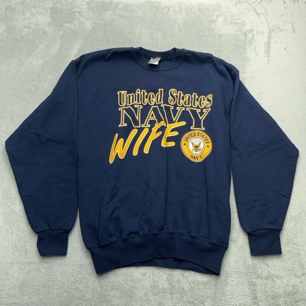 Soffe United States Navy Wife Sweatshirt Mens Large Blue Graphic Print Crew Neck